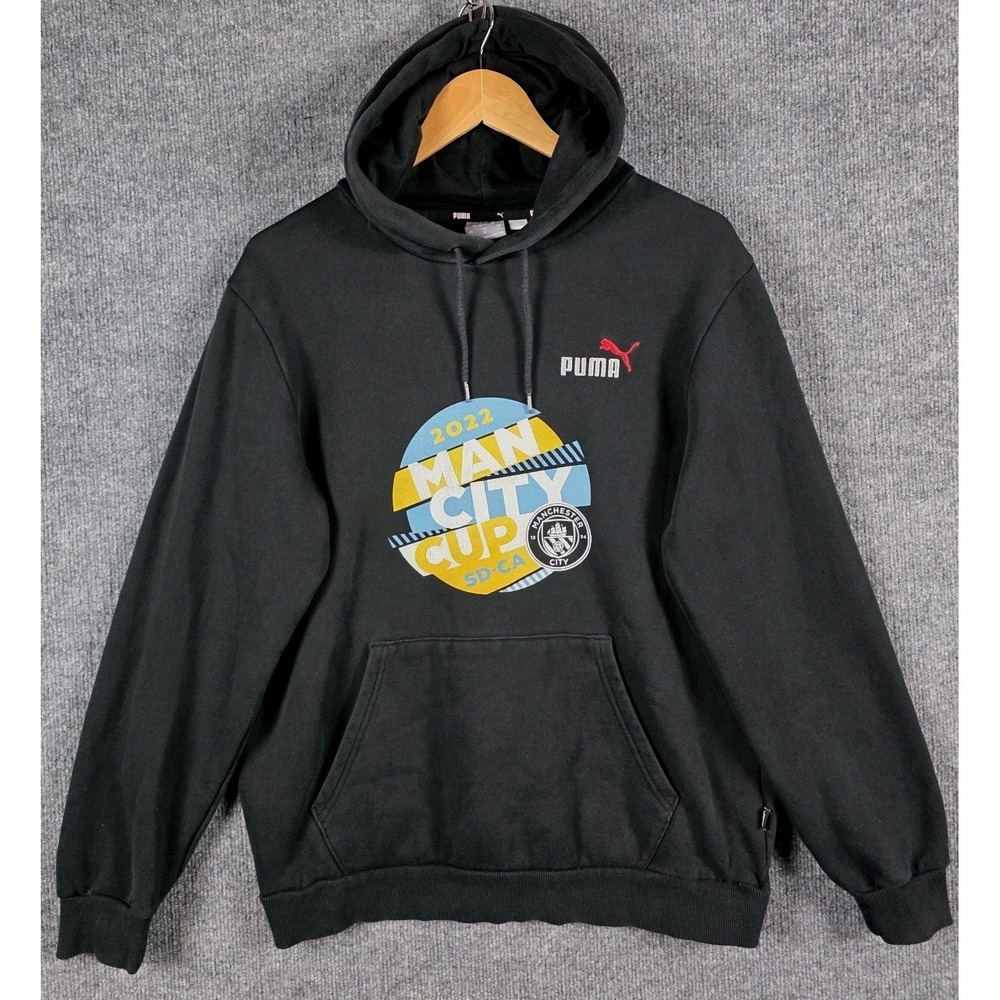 Puma Black Manchester City FC Hoodie Men M Black Man City Soccer Futbol 2022 Cup